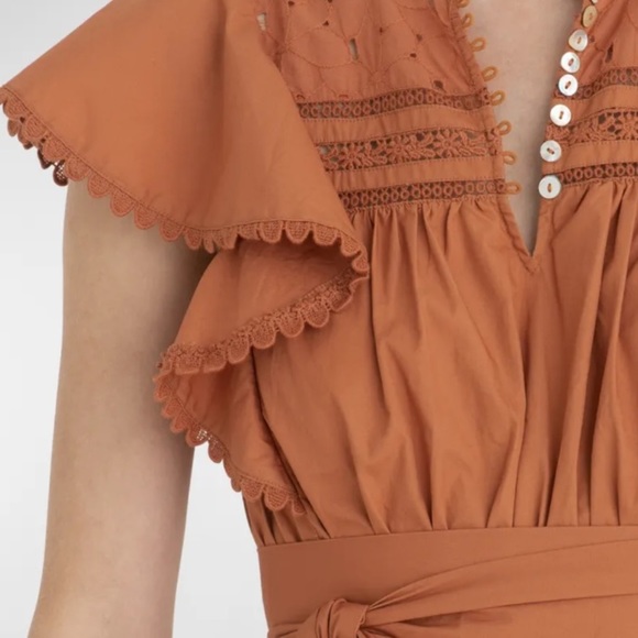 Secret Mission Bartolina Ruffled Dusty Orange Dress NWT - Picture 4 of 10
